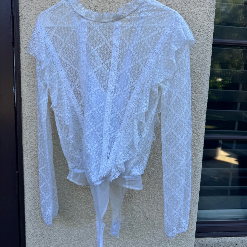 Free People White/cream Lace Bodysuit with attached tank top underneath.